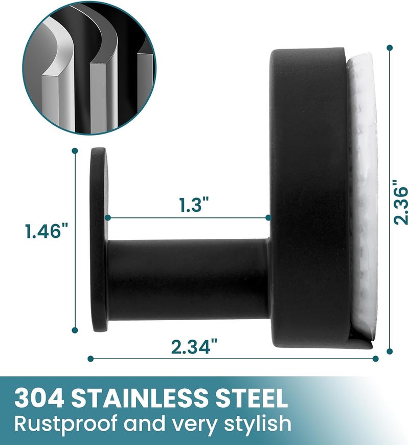 Taili 304 Stainless Steel Bathroom Suction Hooks for Towel, Bathrobe, Loofah, No Damage Hanging Glass Shower Wall Hook, Patented Strong Suction Cup Holder, Hold Up to 11 Lbs, 2 Pack, Black - Image 5